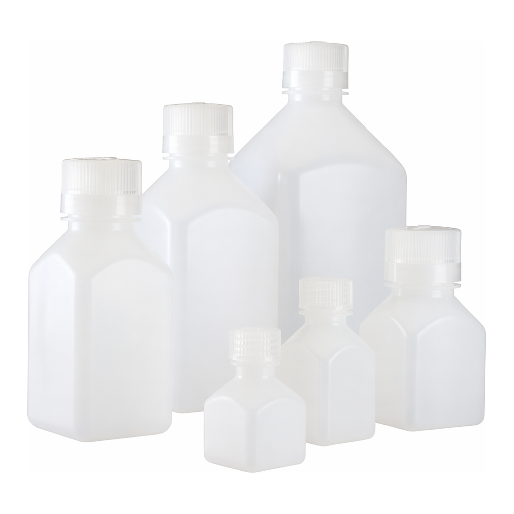 Nalgene Square HDPE Graduated Bottles with Closure: Bulk Pack