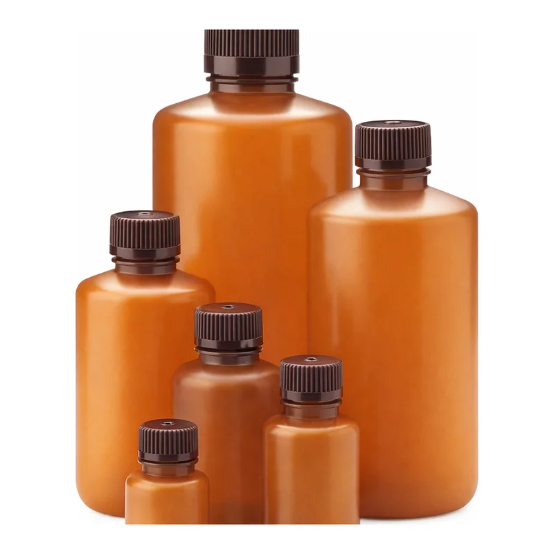 Nalgene Narrow-Mouth Translucent Amber HDPE Packaging Bottles with Closure: Bulk Pack