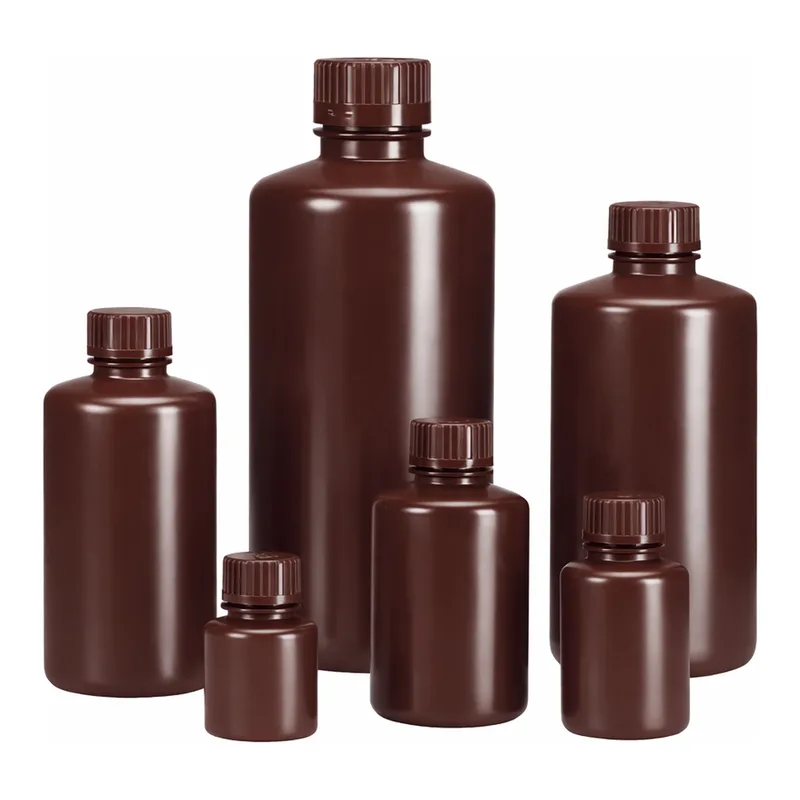Nalgene Boston Round Narrow-Mouth Opaque Amber HDPE Bottles with Closure: Bulk Pack