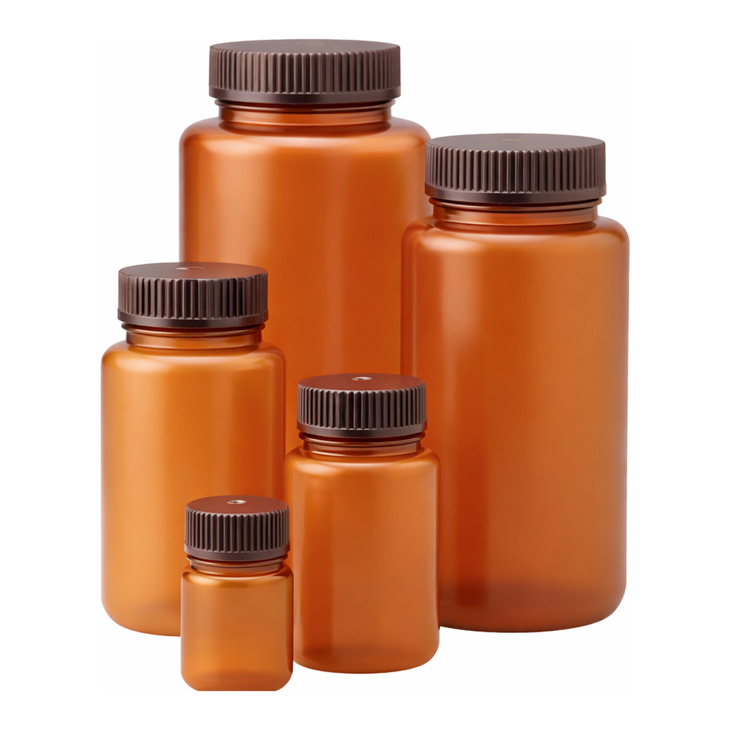 Nalgene Wide-Mouth Translucent Amber HDPE Packaging Bottles with Closure: Bulk Pack