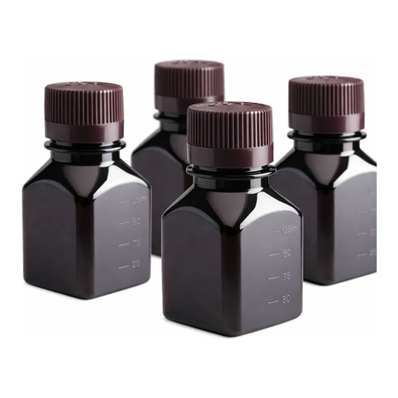 Nalgene Square Amber PETG Media Bottles with Closure: Nonsterile, Shrink-Wrapped Trays