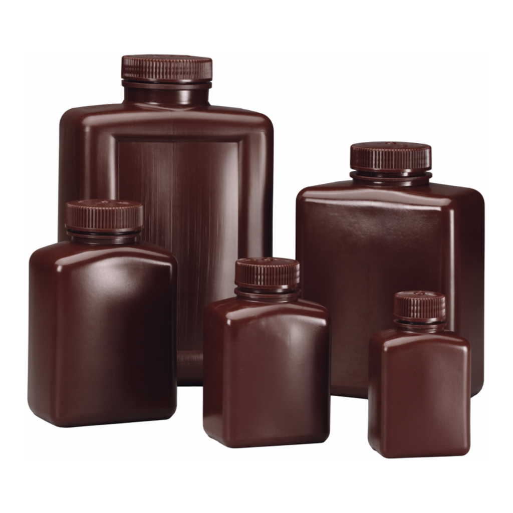 Nalgene Rectangular Opaque Amber HDPE Bottles with Closure: Bulk Pack