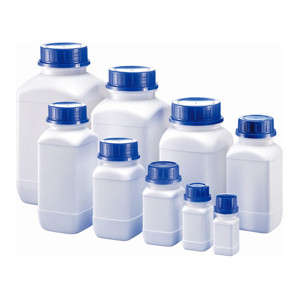 AS ONE Wide-Mouth Square Bottle HDPE(Compliant to UN Standard/Solid), 광구 각형병 HDPE (고형물용 UN 규격 대응)
