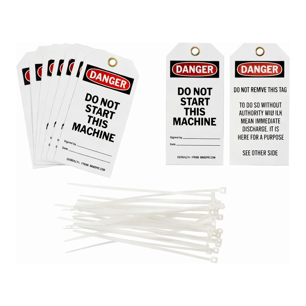 Brady Tags: DANGER: DO NOT START THIS MACHINE SIGNED BY: DATE: