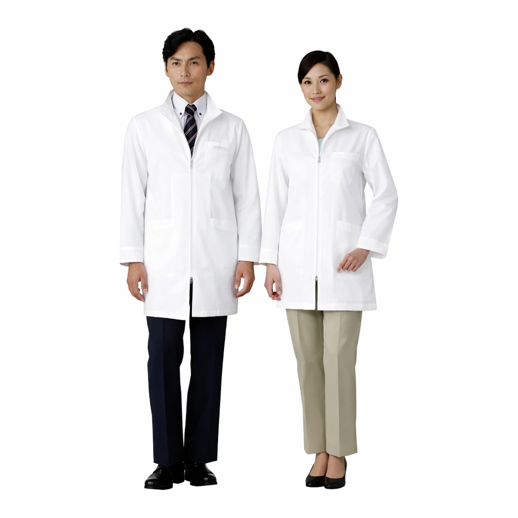 AS ONE Zip-up White Lab Half Coat (Off-White), 지퍼식 백의 하프 코트