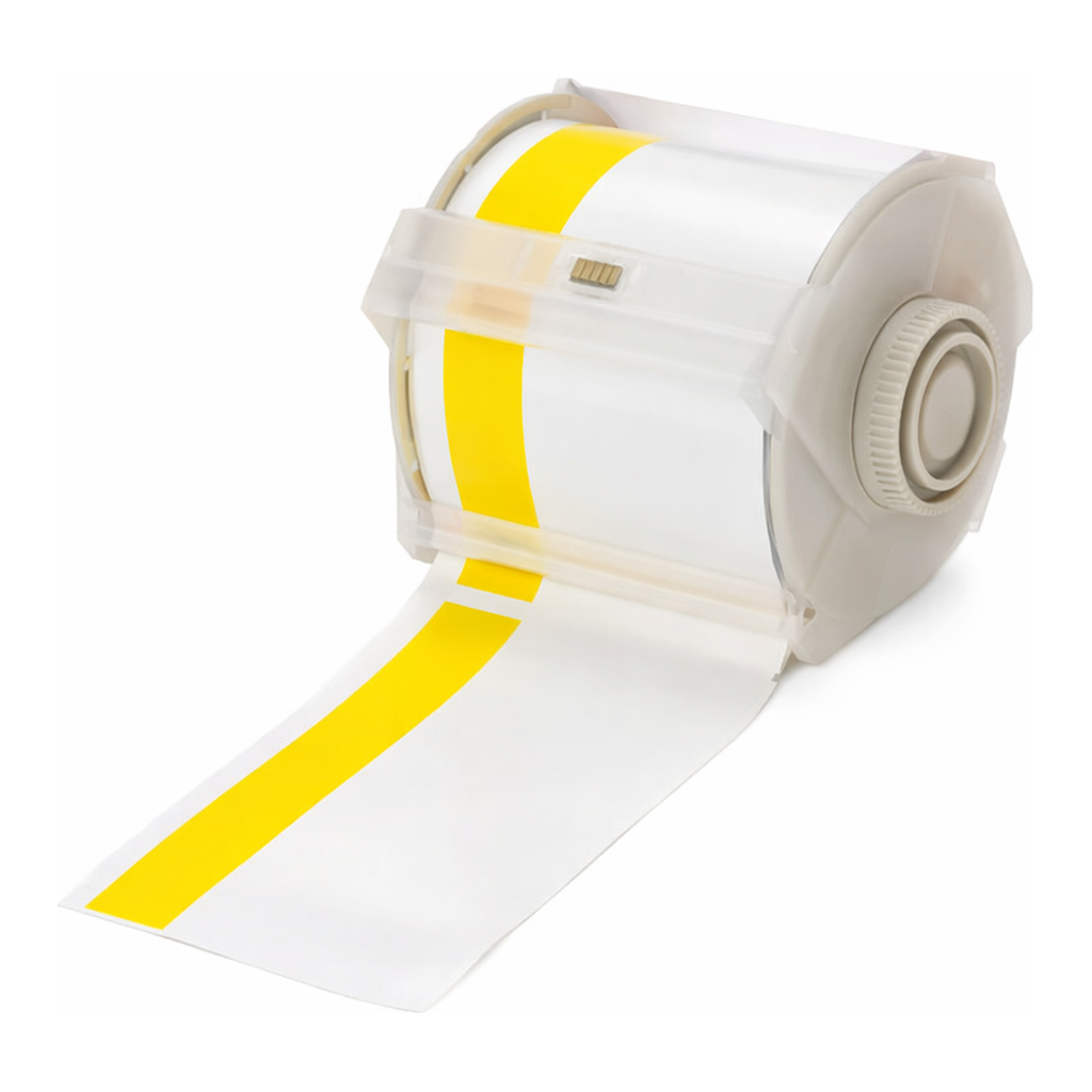 Brady All Weather Permanent Adhesive Vinyl Label Tape for GlobalMark Printer - 4", Caution Header Stripe