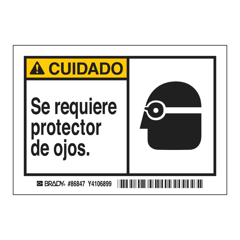 Brady CUIDADO Se requiere protector de ojos. Labels