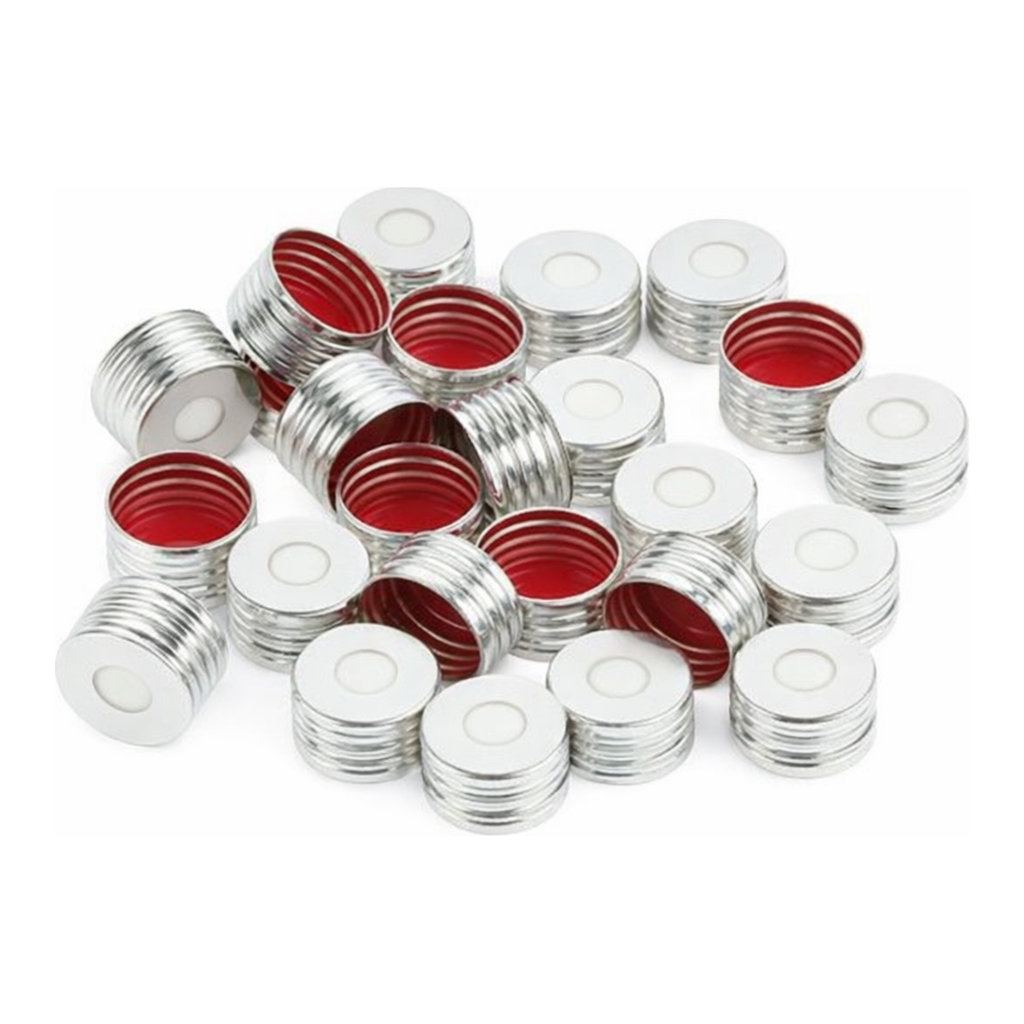 Restek Headspace Vial Caps, 18mm Magnetic Screw Thread Cap with Red PTFE/Silicone, 1.9mm thick, 1