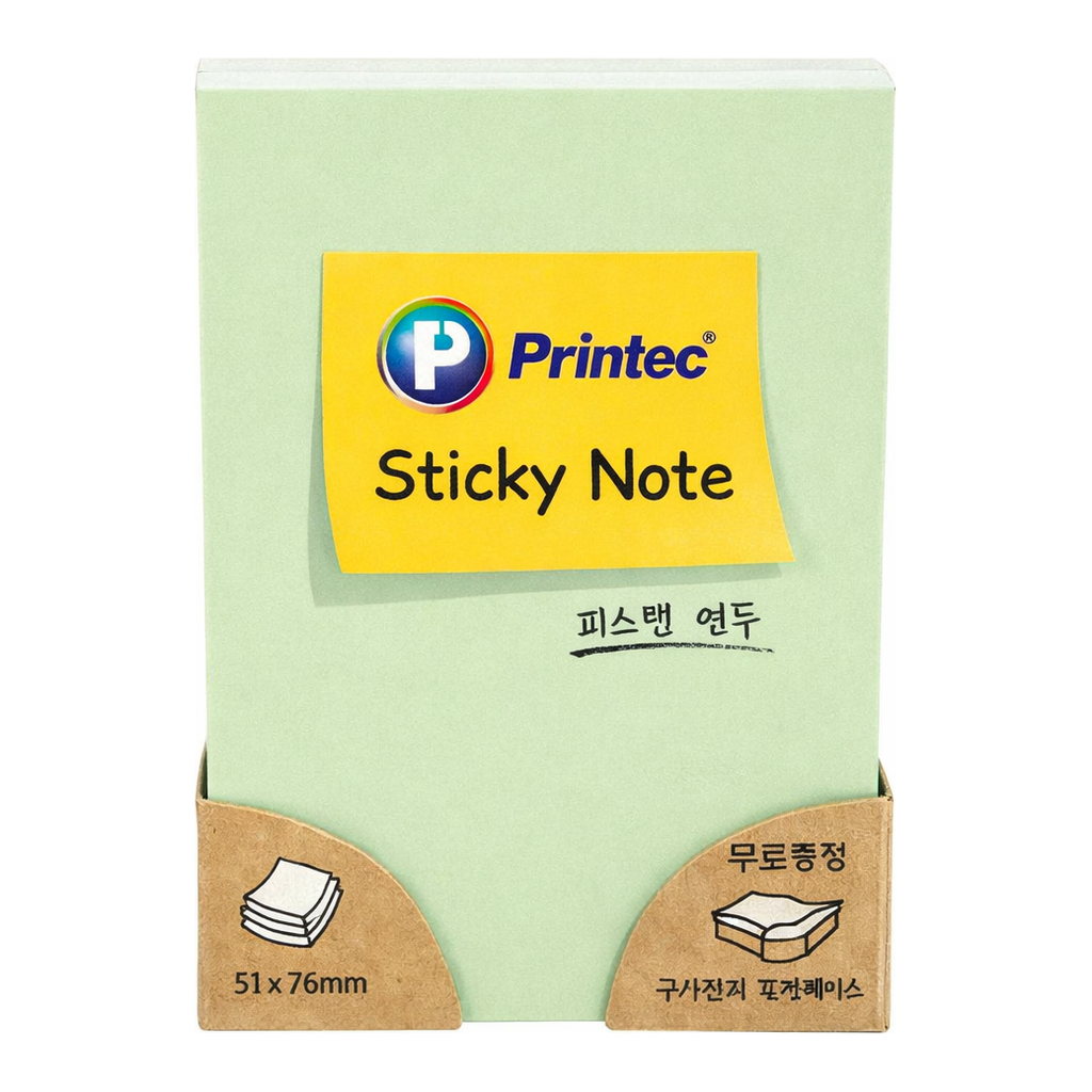 OFFICENEX 프린텍 5176G 스티키노트 파스텔연두 51*76 100매