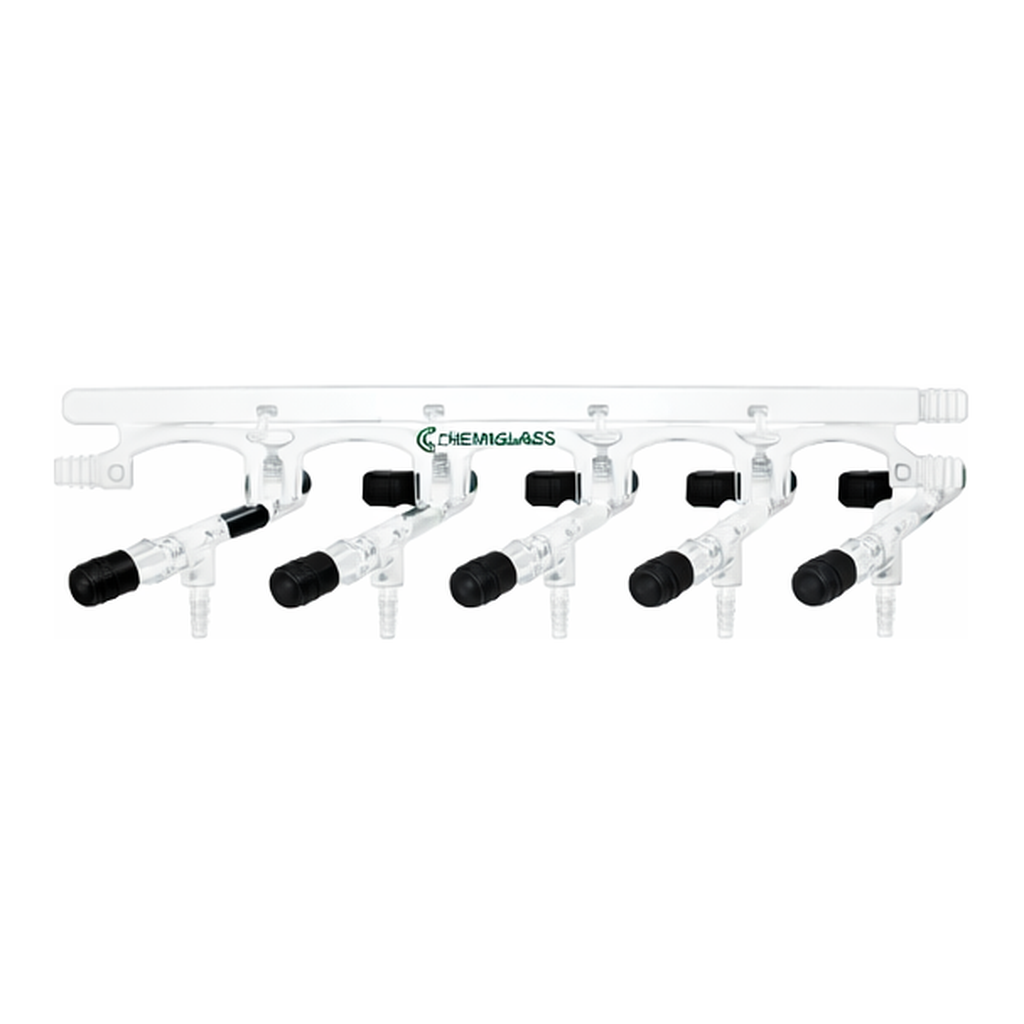Double Bank Vacuum Manifold with Chem-Vac™ Valve 이중 메니폴드, 테프론 니들 밸브형, 45˚ 사선형
