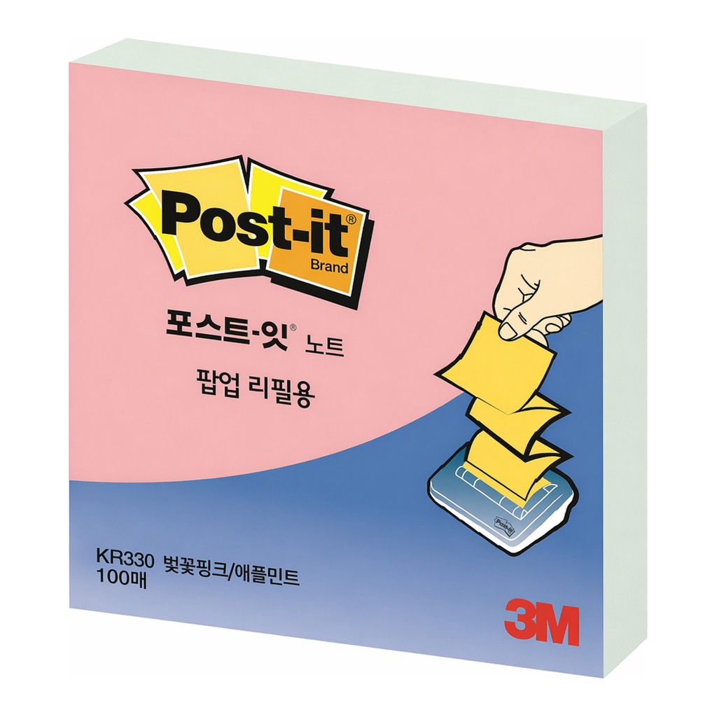 OFFICENEX 3M 포스트잇 팝업 리필 KR-330 벚꽃 핑크/애플 민트 76x76mm 총100장/1패드