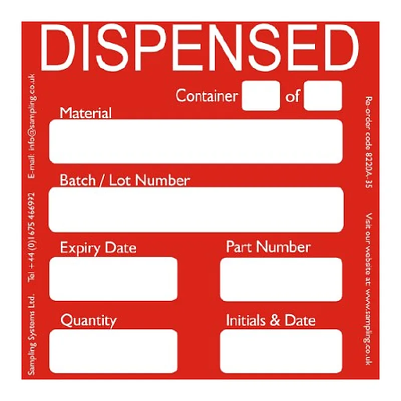 Sampling Systems Dispensed Quality Control Labels