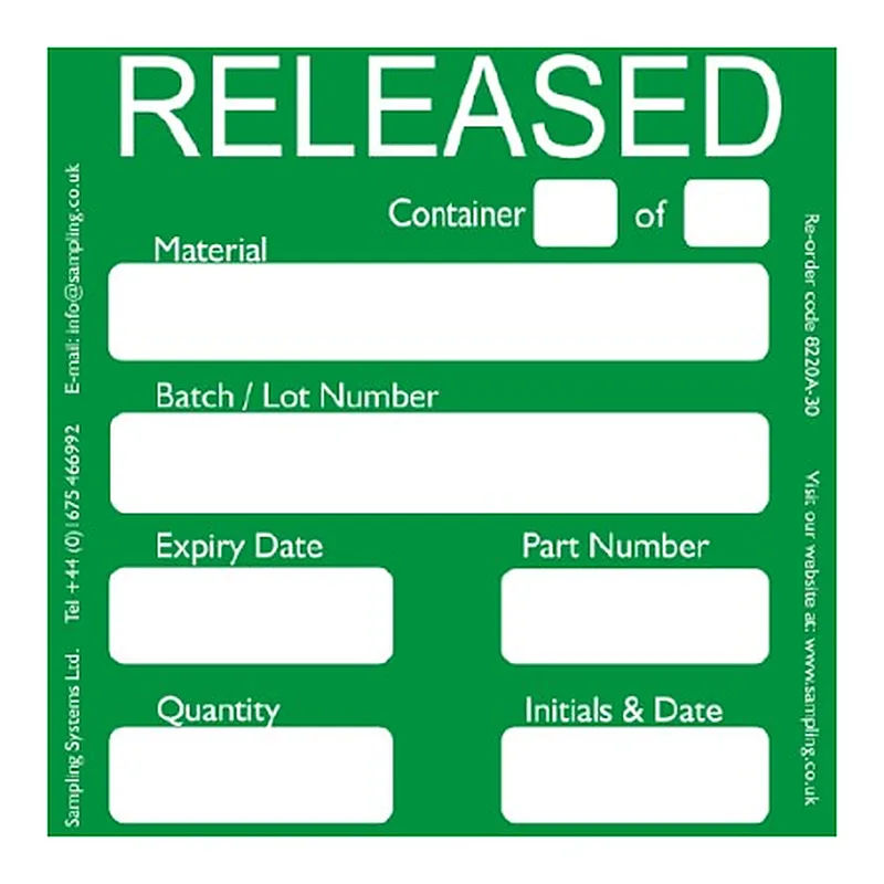 Sampling Systems Released Quality Control Labels