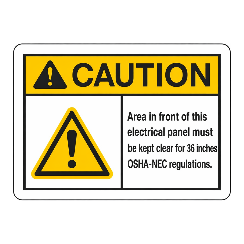 Brady CAUTION Area In Front Of This Electrical Panel Must Be Kept Clear For 36 Inches OSHA-NEC Sign