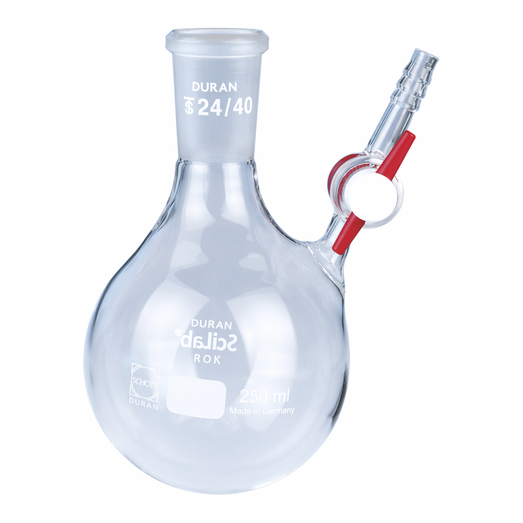 Daihan Science SciLab DURAN glass Joint Flask, with PTFE-plug Stopcock-/Side Arms & Septa Inle
