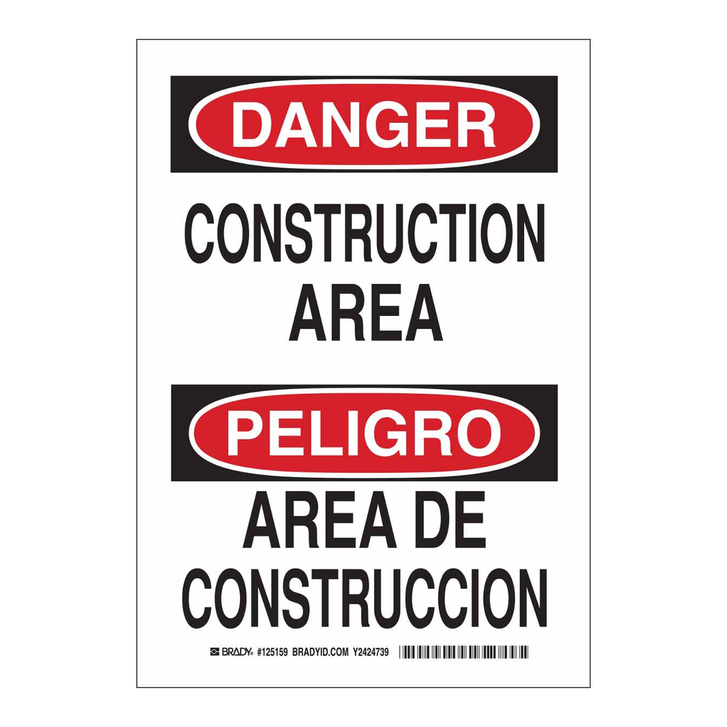 Brady Bilingual DANGER Construction Area Sign