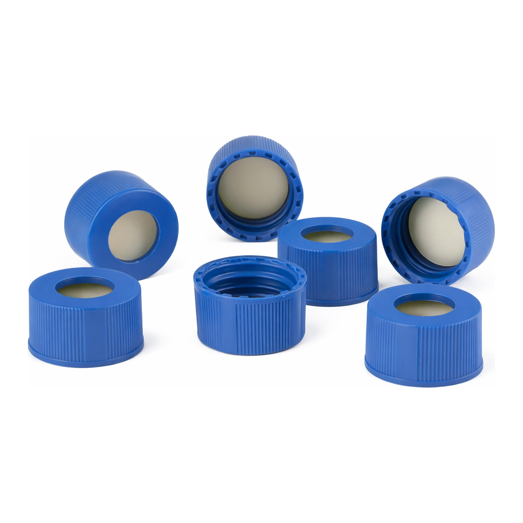 Merck PK100 BLUE 9MM CAP, PTFE/SILICONE