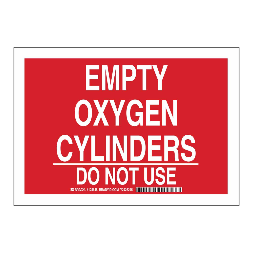 Brady Empty Oxygen Cylinders Do Not Use Sign