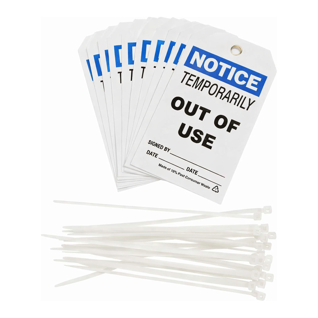 Brady Tags: NOTICE: TEMPORARILY OUT OF USE SIGNED BY: DATE: