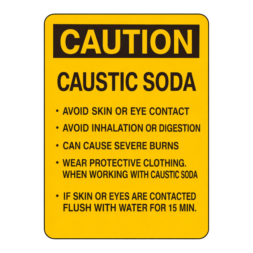 Brady CAUTION Caustic Soda Sign