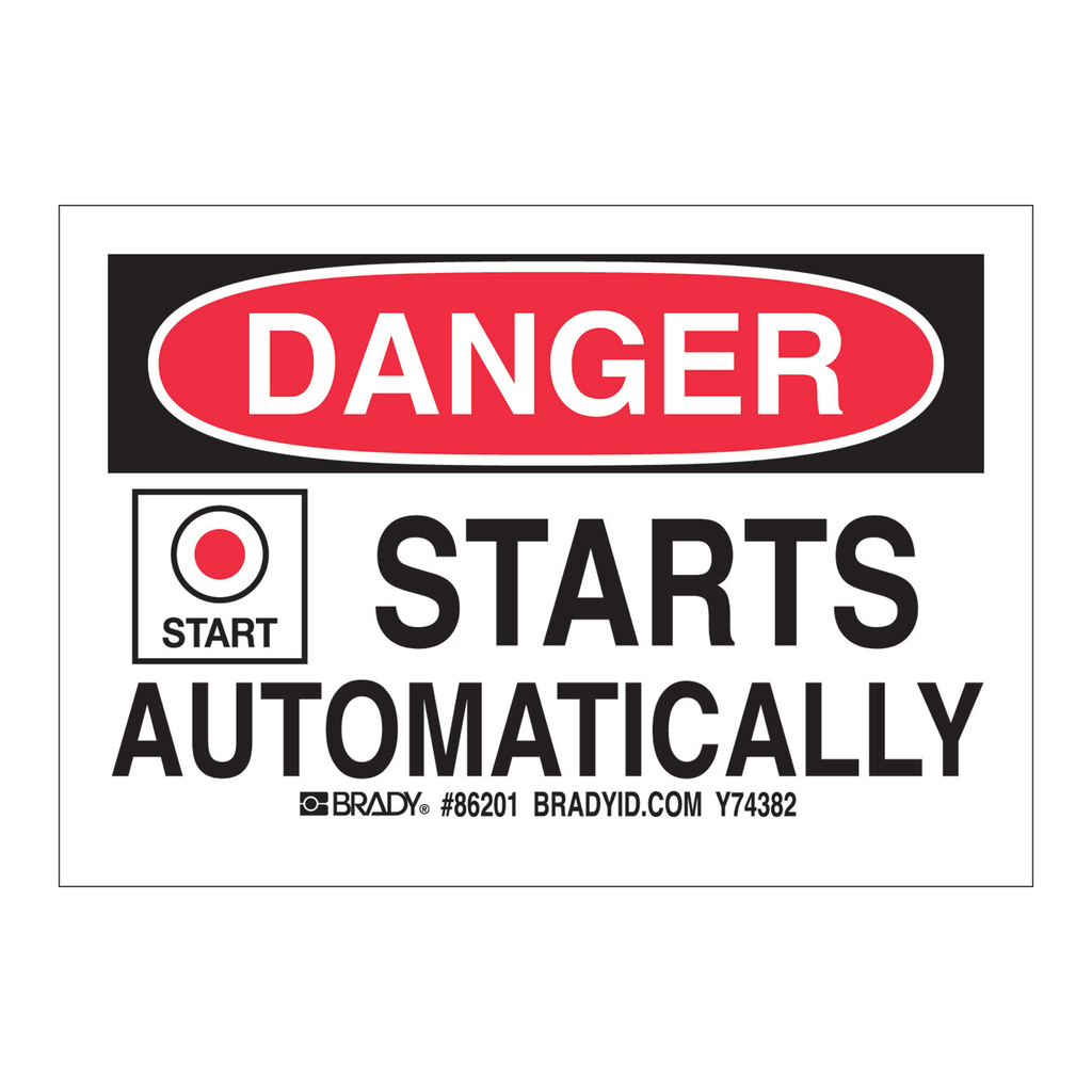 Brady DANGER Starts Automatically Labels