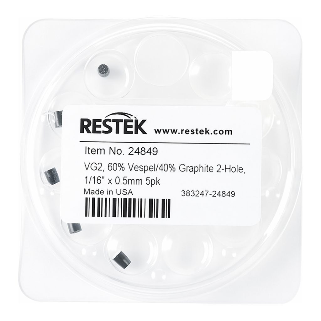 Restek Ferrule, Vespel/Graphite, VG2, 60% Vespel/40% Graphite 2-Hole, 1/16in x 0.5mm 5pk