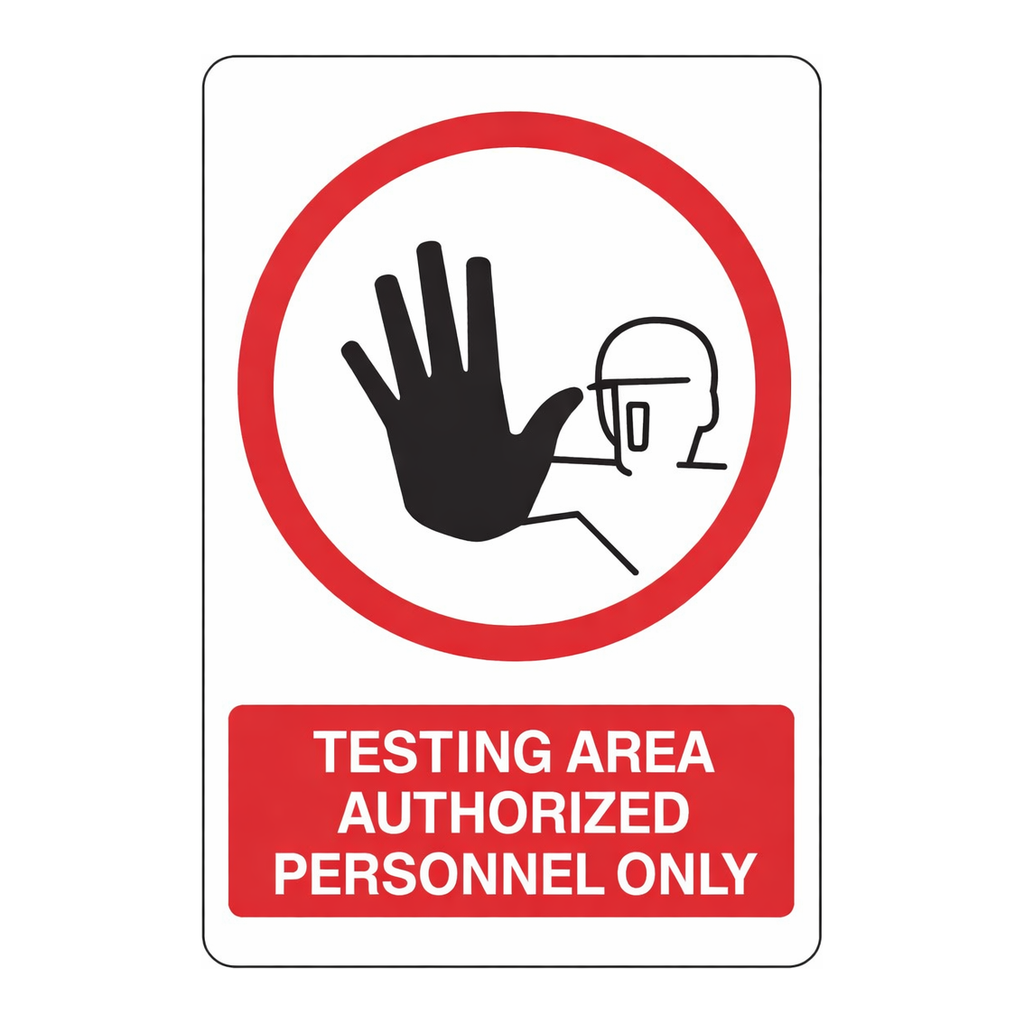 Brady Testing Area Authorized Personnel Only Sign