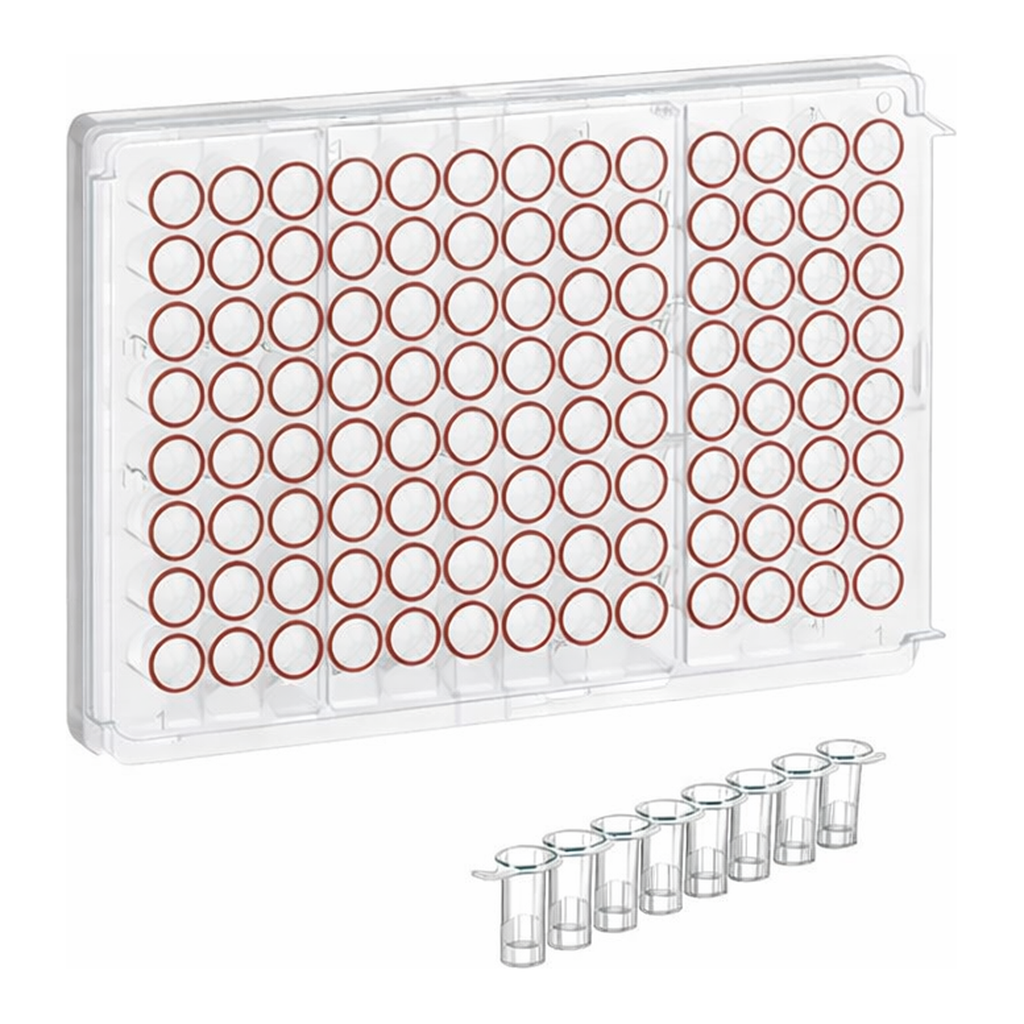 Greiner Bio One SINGLE-BREAK STRIP PLATE, 12XC8 WELL, PS,C-BOTTOM, CLEAR, MICROLON HIGH BINDING, RED COLOUR CODING ON WELL RIM, 10 PCS./BAG