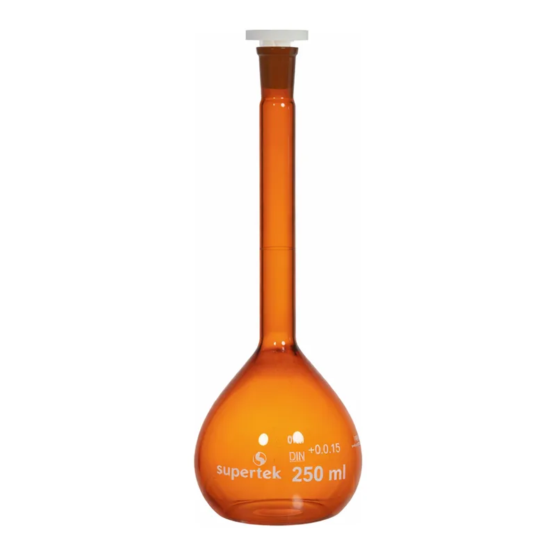 Supertek Flask, Volumetric, Amber Glass, With Polypropylene Stopper, Class A (DIN)