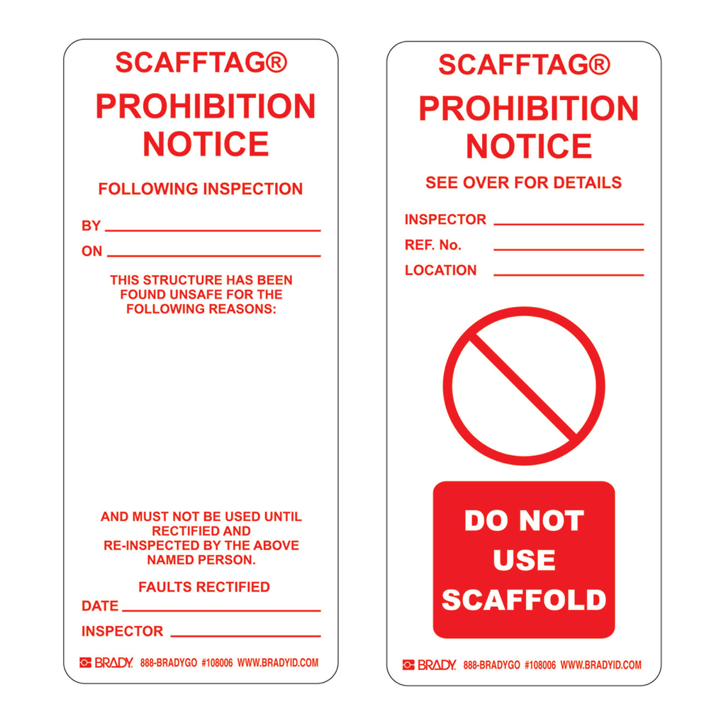 Brady SCAFFTAG Prohibition Notice Inserts