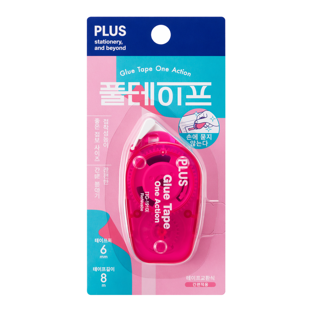 OFFICENEX 플러스 원액션 풀테이프 TG-1910-PK 핑크 6mm*8m