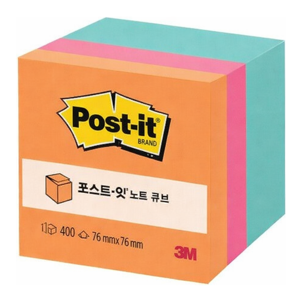 OFFICENEX 3M 포스트잇 큐브 오렌지 3색 NO,PR,AQ(76x76mm/400매)