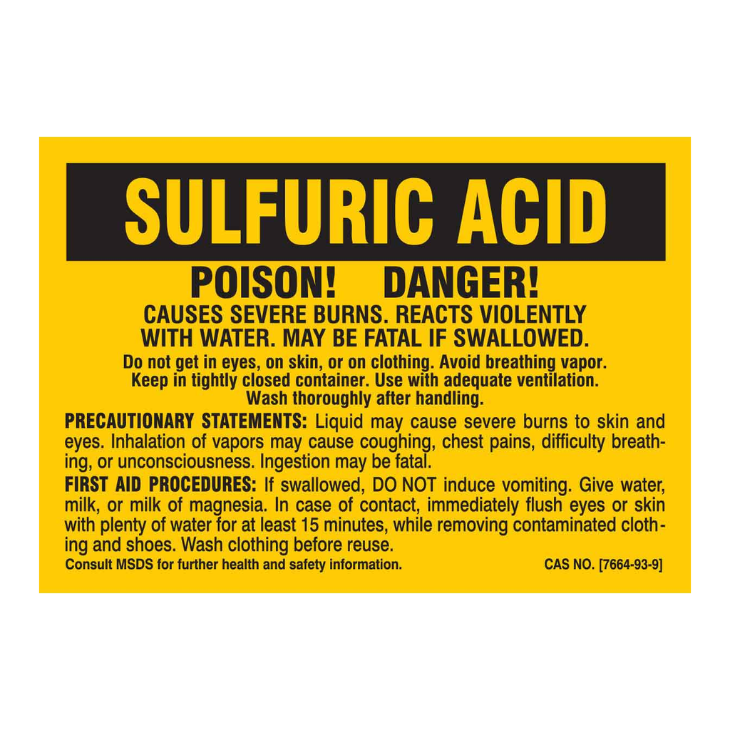 Brady Sulfuric Acid Poison Danger Labels