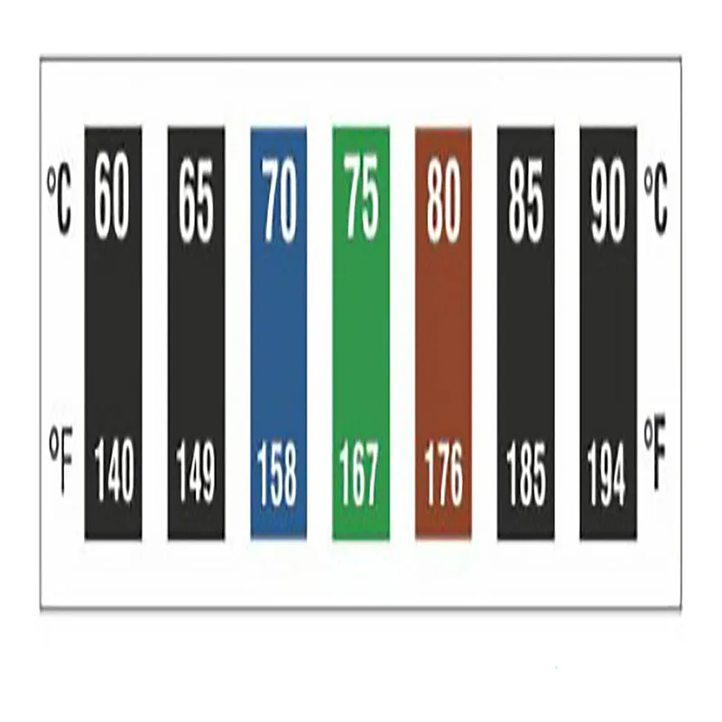 THERMAX 7 EVENT LIQUID CRYSTAL REVERSIBLE THERMOMETERS RANGE