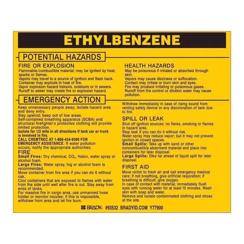 Brady ETHYLBENZENE Labels