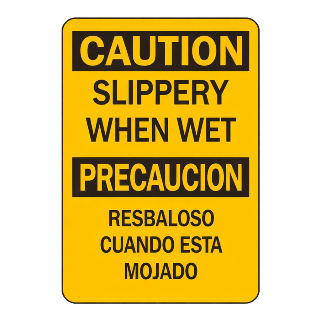 Brady Bilingual CAUTION Slippery When Wet Sign