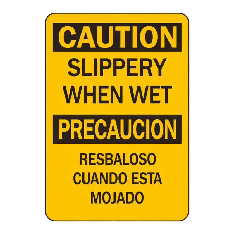 Brady Bilingual CAUTION Slippery When Wet Sign