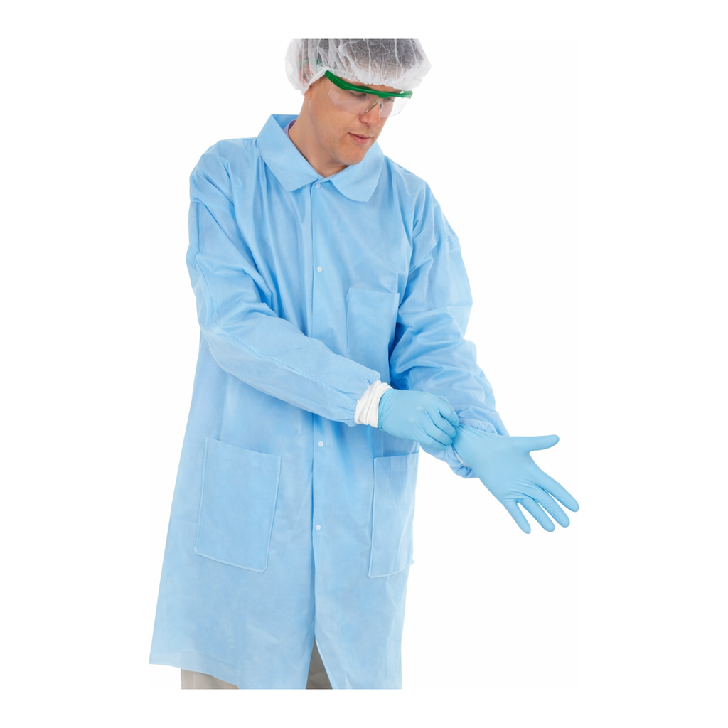 Thermo Fisher Scientific Basic Protection Disposable Polypropylene Medical Blue Lab Coats
