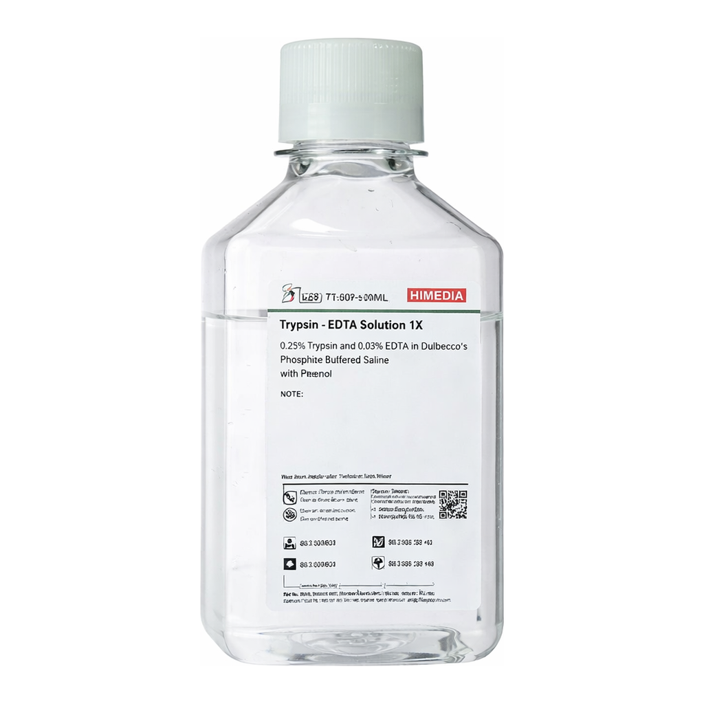 Himedia Trypsin-EDTA Solution 1X 0.25% Trypsin and 0.038% EDTA in Hanks` Balanced Salt Solution w/o Calcium, Magnesium and Phenol red