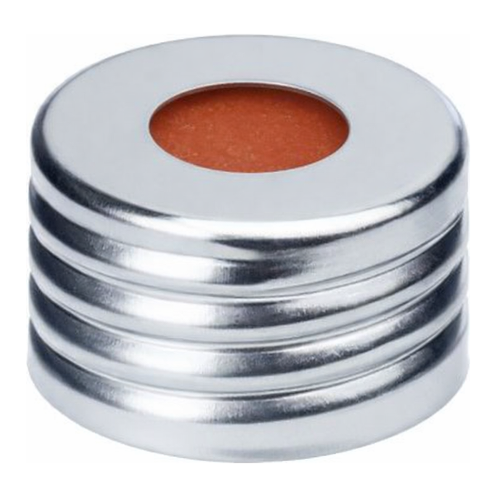 Restek Headspace Vial Caps, 18mm Magnetic Screw Thread Cap with PTFE/Red Chlorobutyl, 100-pk