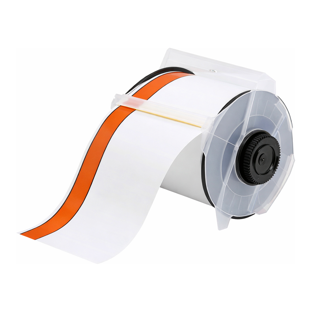 Brady All Weather Permanent Adhesive Vinyl Label Tape for GlobalMark Printer - 4", Warning Header 0.75" Stripe