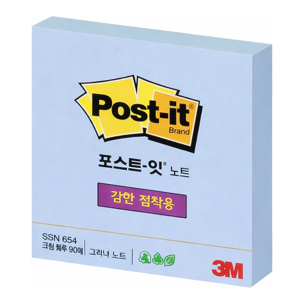 OFFICENEX 3M 포스트잇 강한점착용 Greener 654 크림블루(친환경슈퍼스티키)