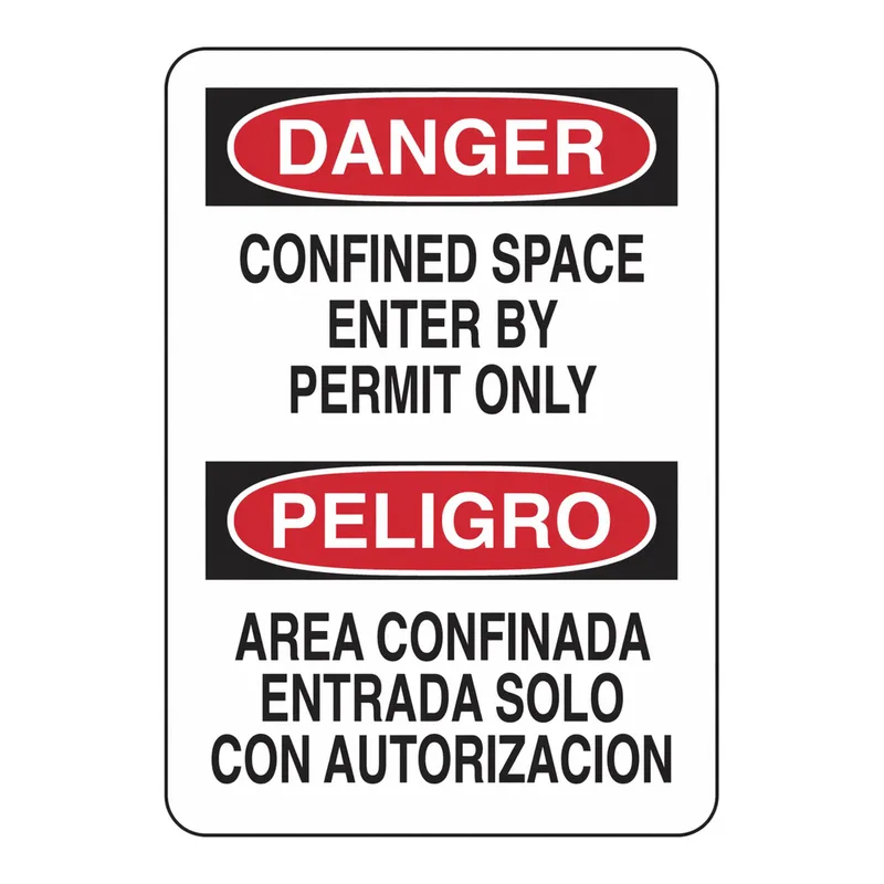 Brady Bilingual DANGER Confined Space Enter By Permit Only Sign