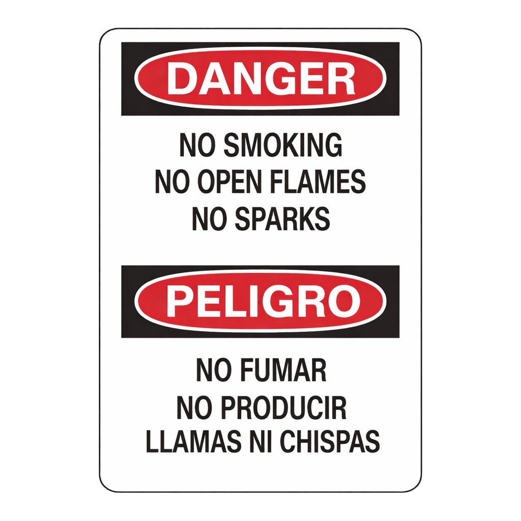 Brady Bilingual DANGER No Smoking No Open Flames No Sparks Sign