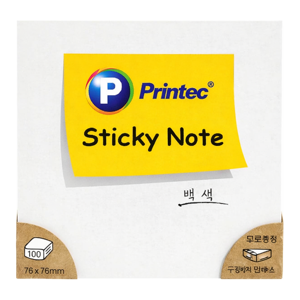 OFFICENEX 프린텍 7676W 스티키노트 파스텔흰색 76*76 100매