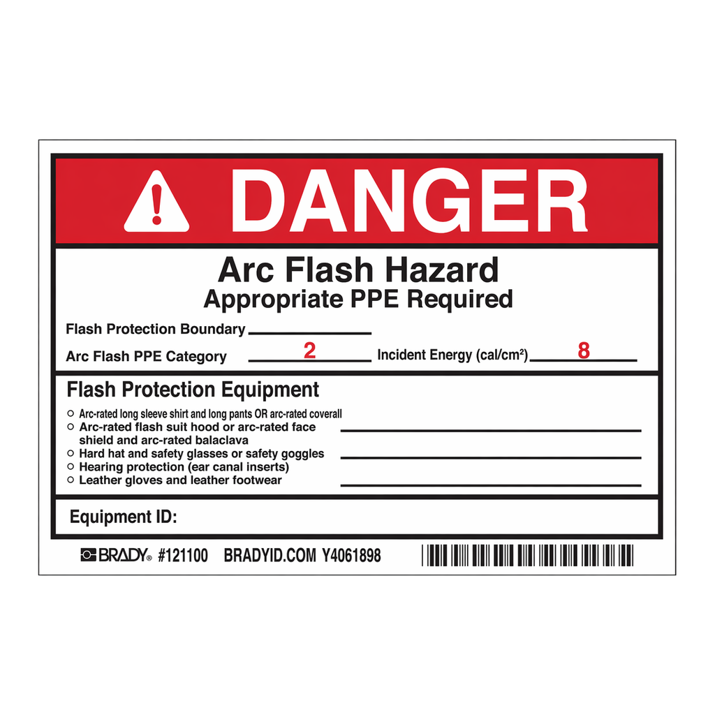 Brady DANGER Arc Flash Hazard Appropriate PPE Required Labels