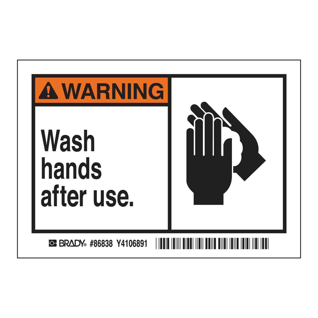 Brady WARNING Wash hands after use. Labels
