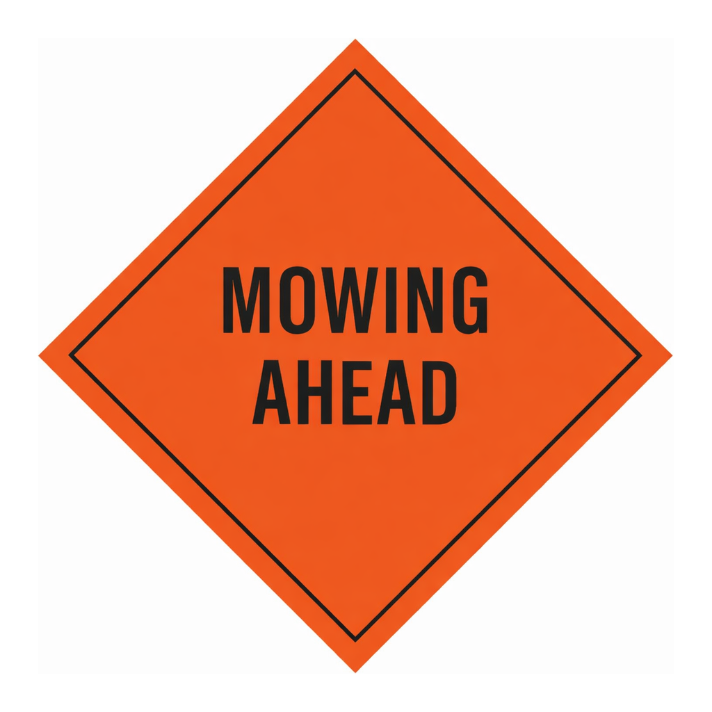 Brady Mowing Ahead Sign