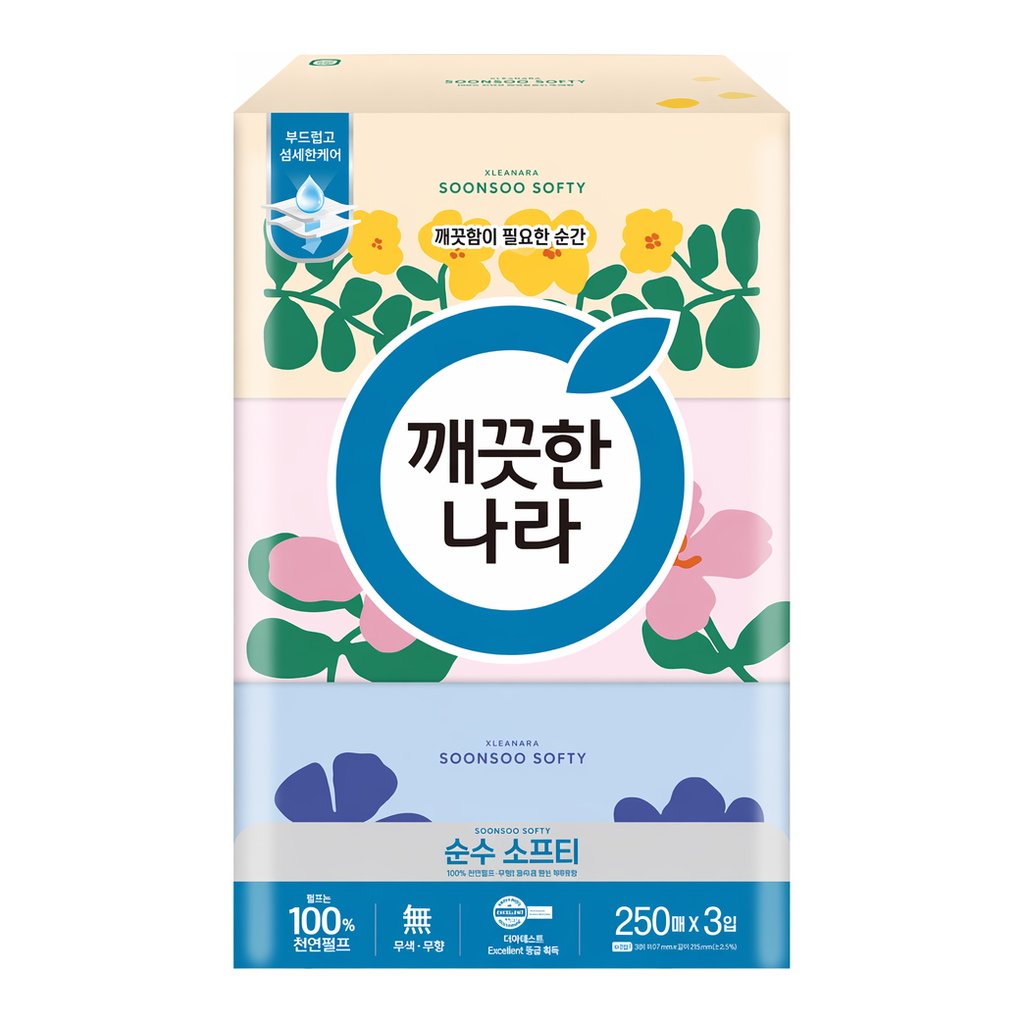 OFFICENEX [P]깨끗한나라 부드러운 미용티슈(250매*3입)