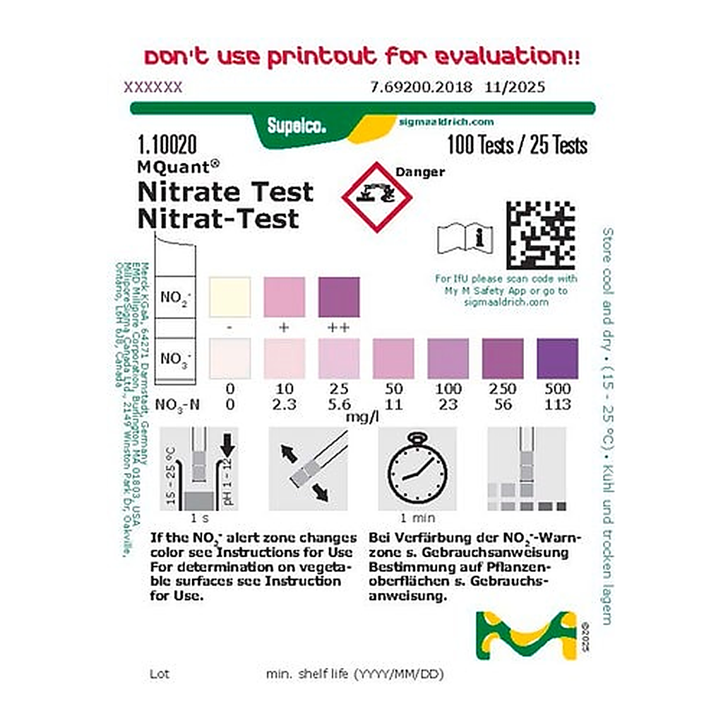 Merck NITRATE TEST 10 - 25 - 50 - 100 - 250 -